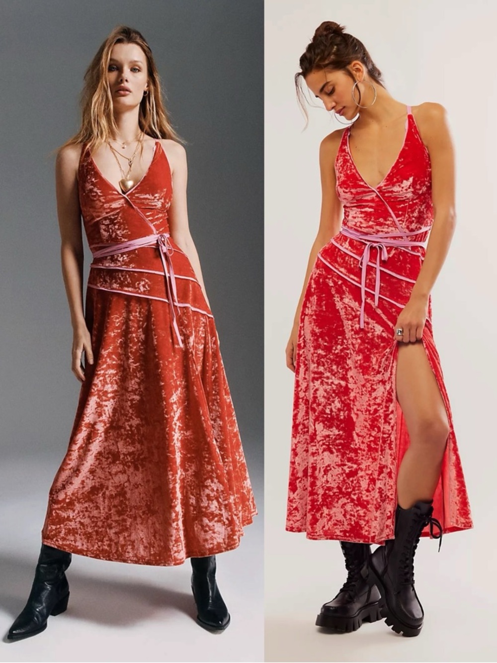 Free People Deia Velvet Midi Dress Pink Rose Strappy Dainty Romantic Large